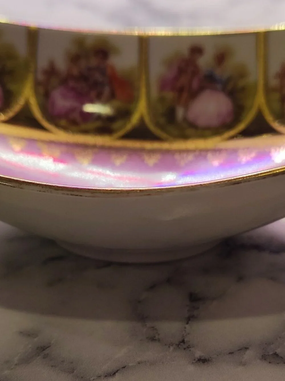 Alt Wien Porcelain Oval Bowl Pink Gold Victorian Romantic Couple Scenes